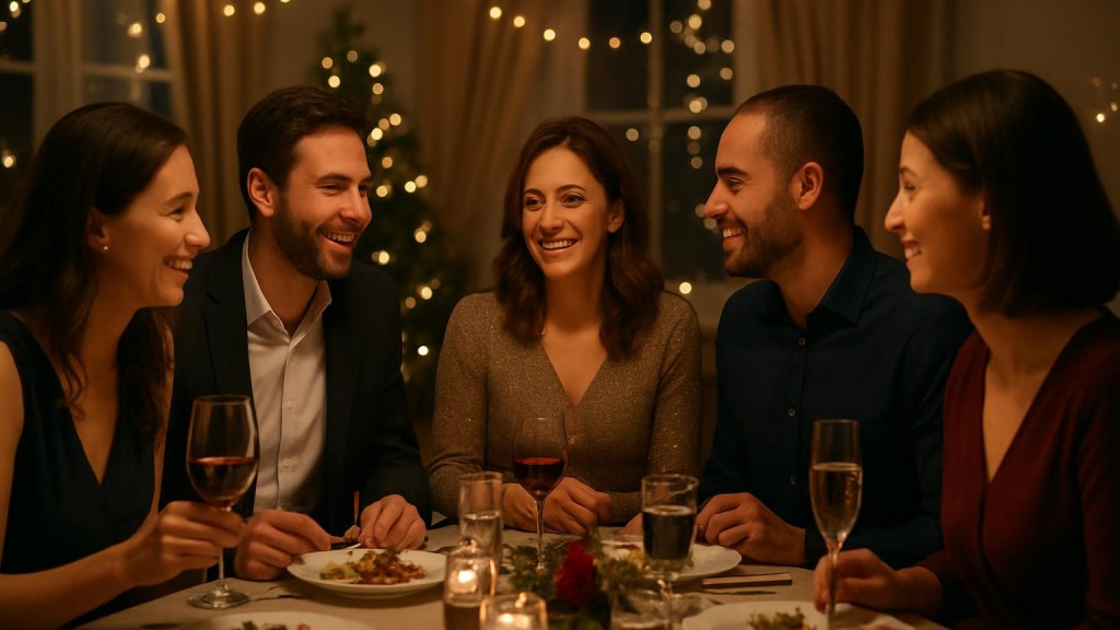 Gruppo di adulti in contesto sociale per Capodanno
